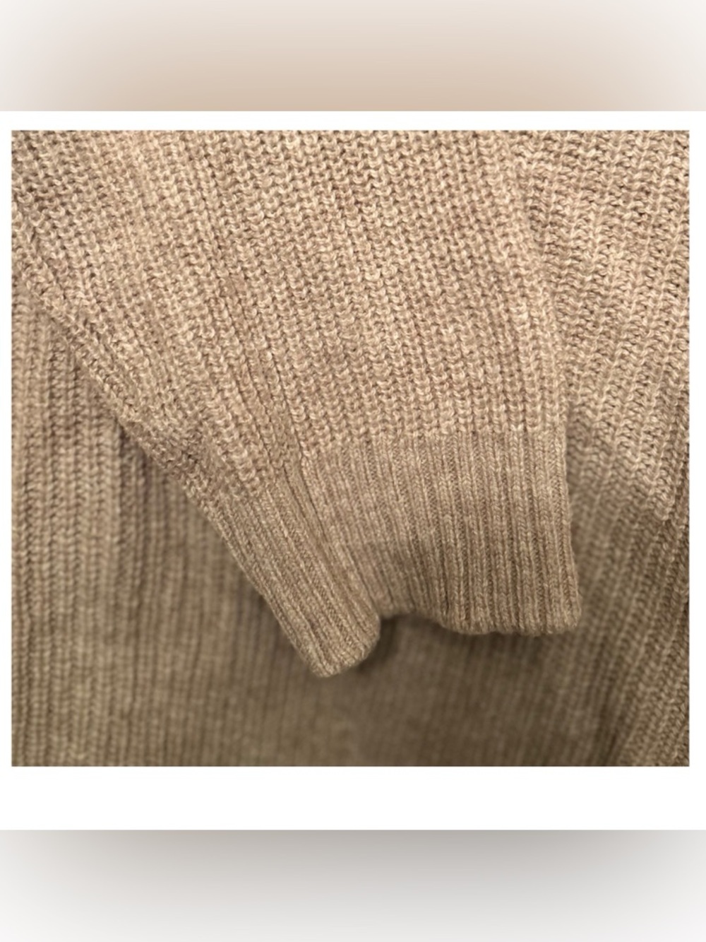TAHARI Merino Wool Blend Cowl Neck Sweater Sz L Beige Tan Ribbed Cozy Luxe Knit - Picture 12 of 15